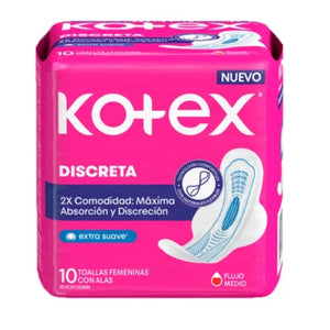 TOALLAS SANITARIA KOTEX DISCRETA CON ALAS 8 UND